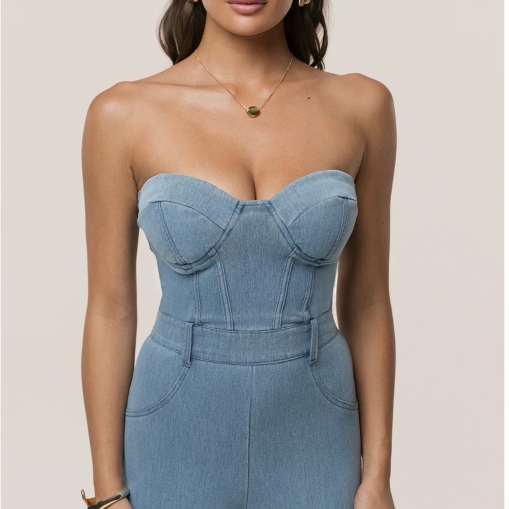 Sexy Blue Denim Corset Jumpsuit - Picture 4 of 8